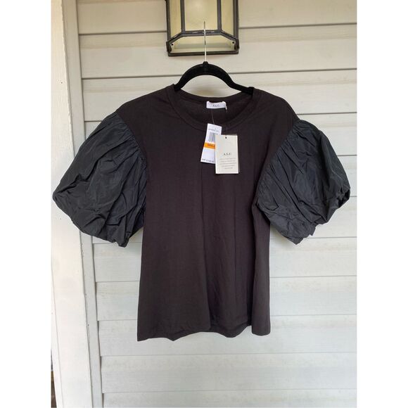 A.L.C. NWT Cassandra Taffeta Puff Sleeve T-Shirt Black, Size Small, MSRP $155 - Picture 2 of 7